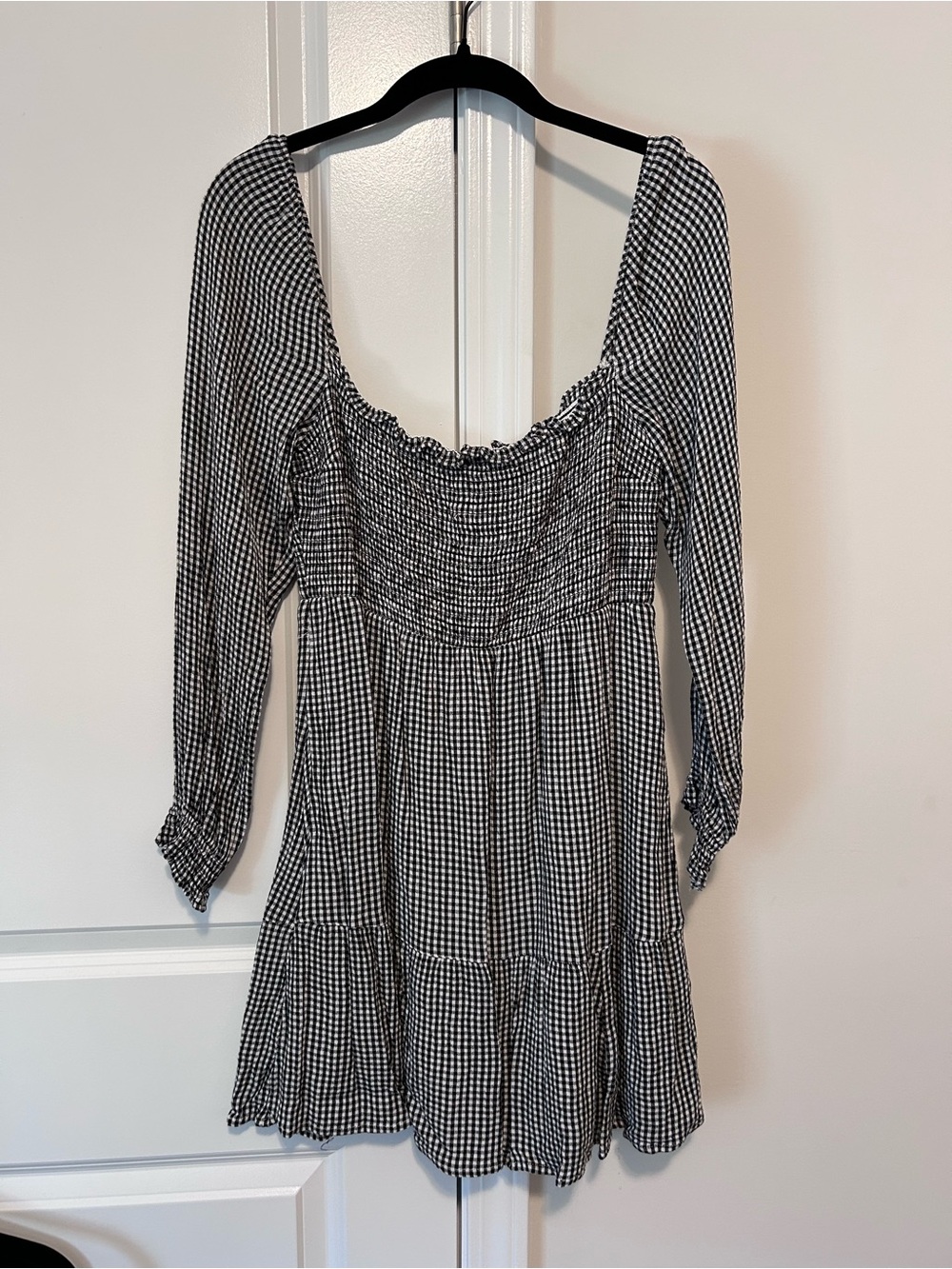 Abercrombie & Fitch Black and White Gingham Smocked Mini Dress